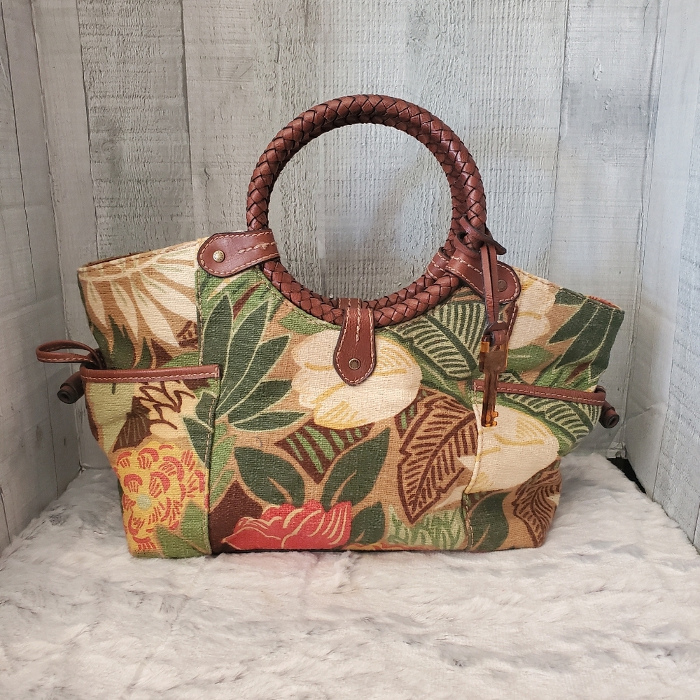 Fossil Canvas And Leather Tropical Handbag - image 2